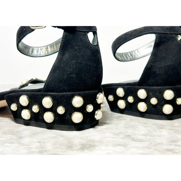 Stuart Weitzman Allpearls Suede Block Heel Sandal in Black - Sz 9 - Picture 5 of 10